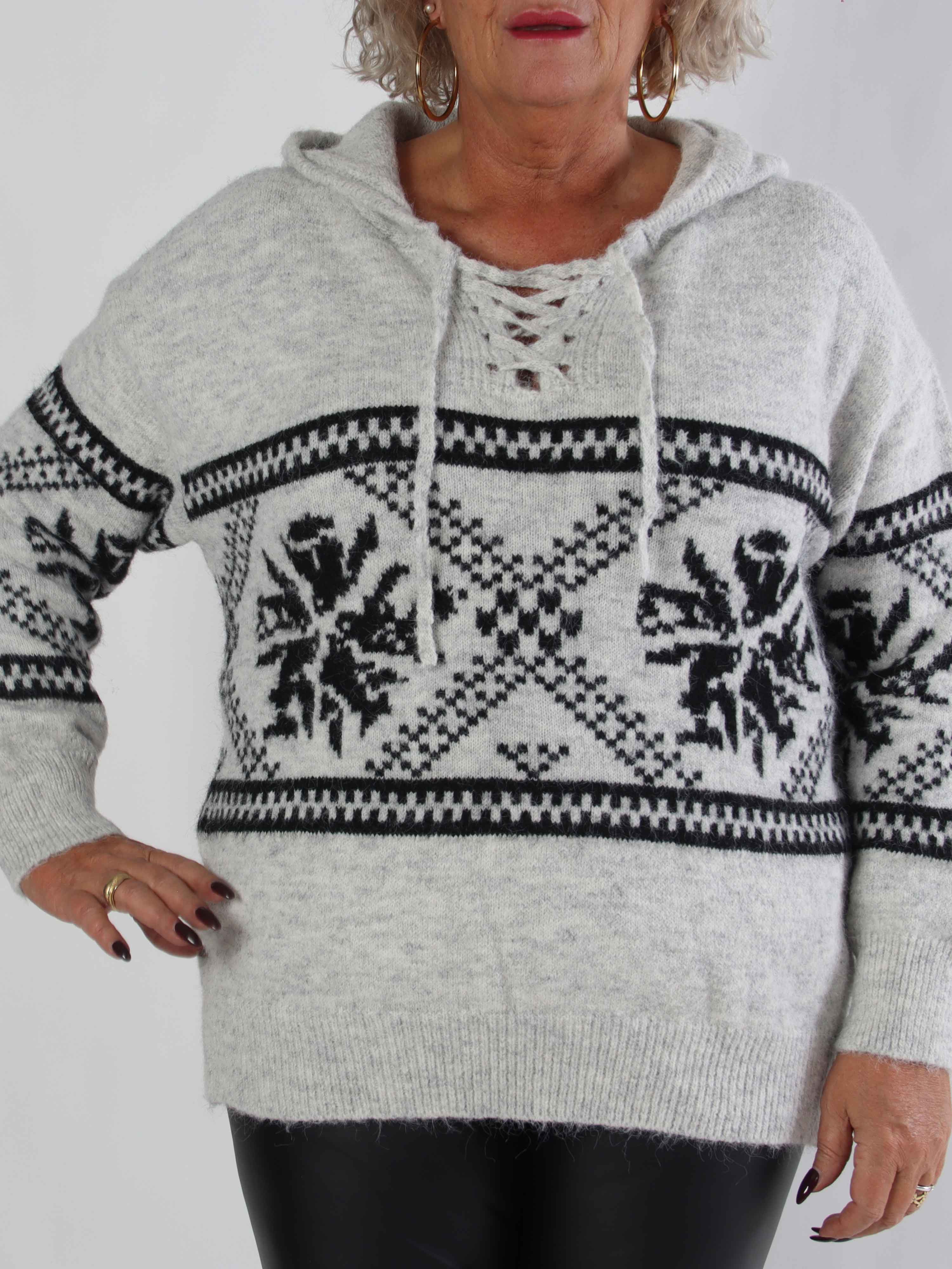 Veni - Mysig ullstickad plus size tröja med snörning i ringningen